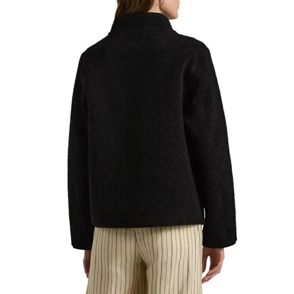 Lauren Ralph Lauren Women's Black Faux Shearling Long Sleeve Jacket Large NWOT